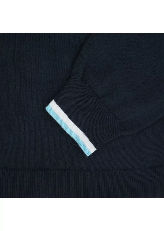 herrenpullover wool and co dunkelblau weiss details
