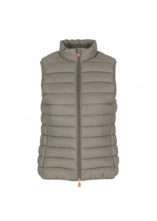 womens puffer vest save the duck charlotte taupe grey