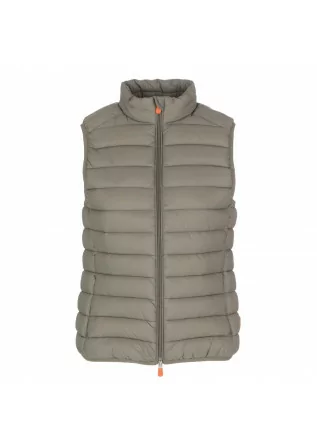 womens puffer vest save the duck charlotte taupe grey