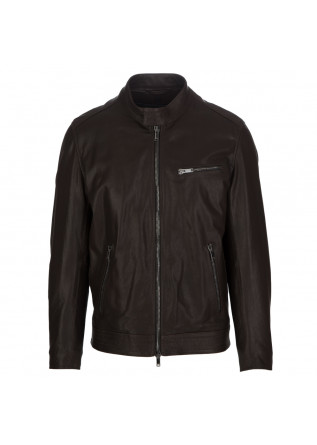 mens leather jacket dondup dark brown hood