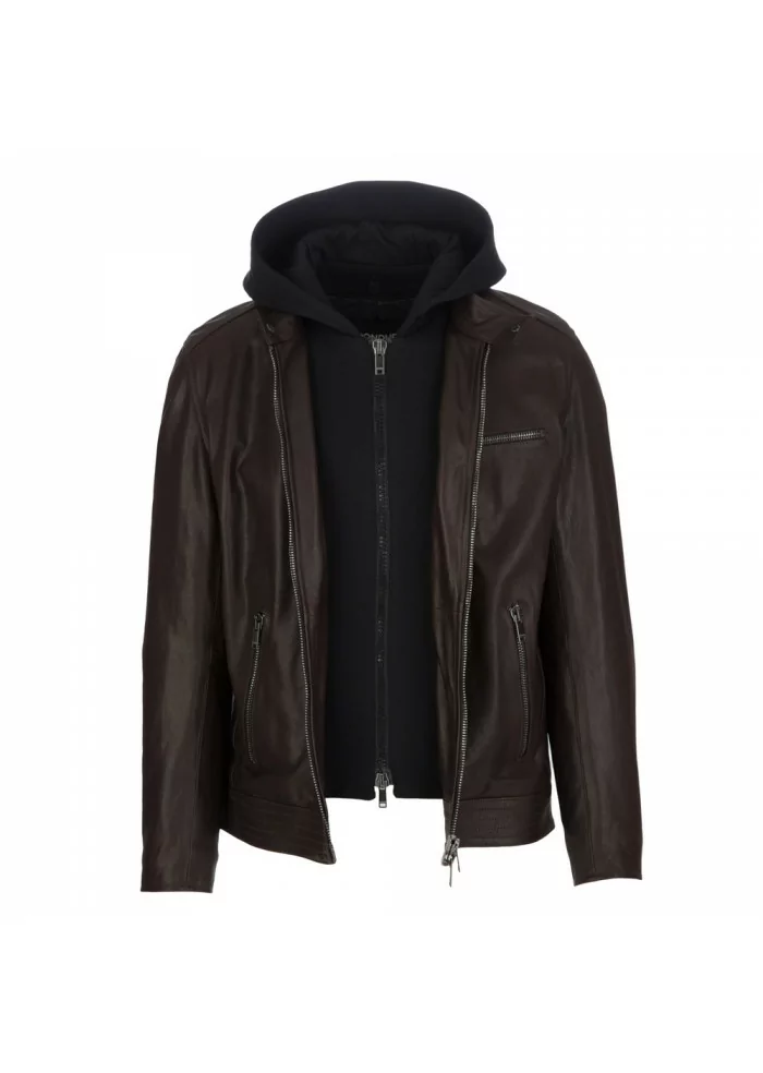 mens leather jacket dondup dark brown hood
