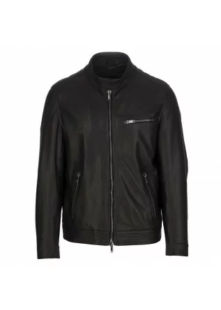 mens leather jacket dondup black hood