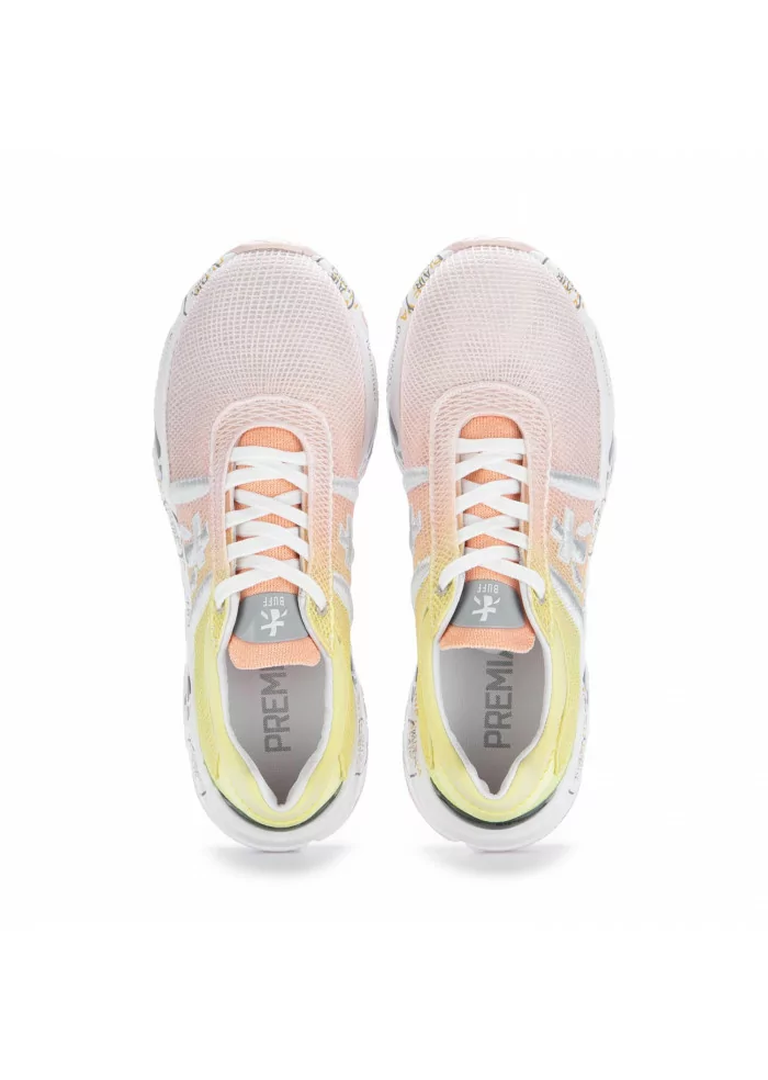 Premiata Casual women's sneakers featuring mesh upper with pink-yellow gradient.