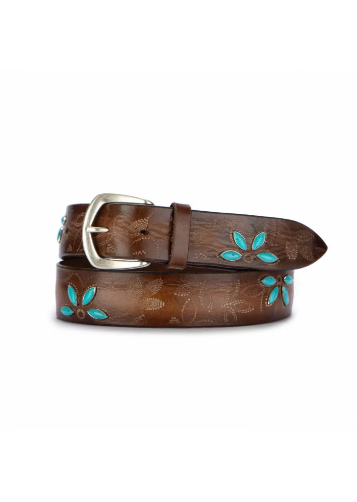 mens belt orciani stain soapy brown turquoise