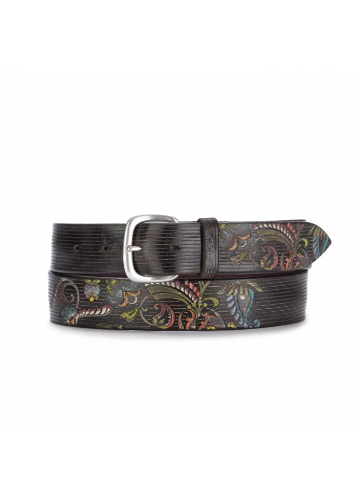 mens belt orciani paisley brown flowers