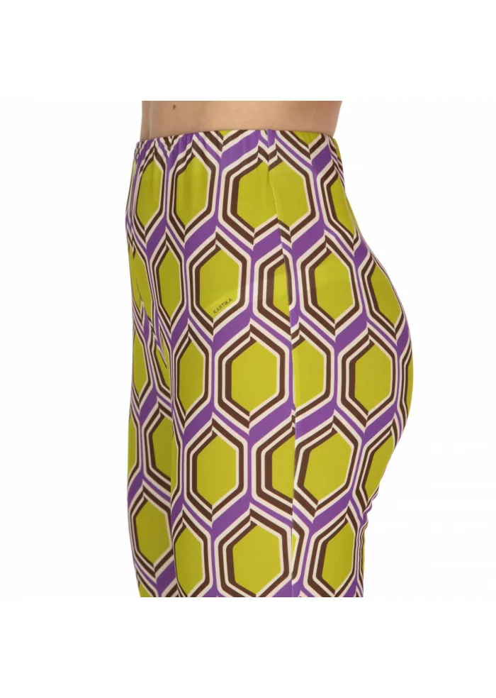 pantaloni donna kartika verde viola pattern geometrico