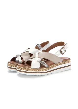 womens platform sandals bueno leather beige metallic white