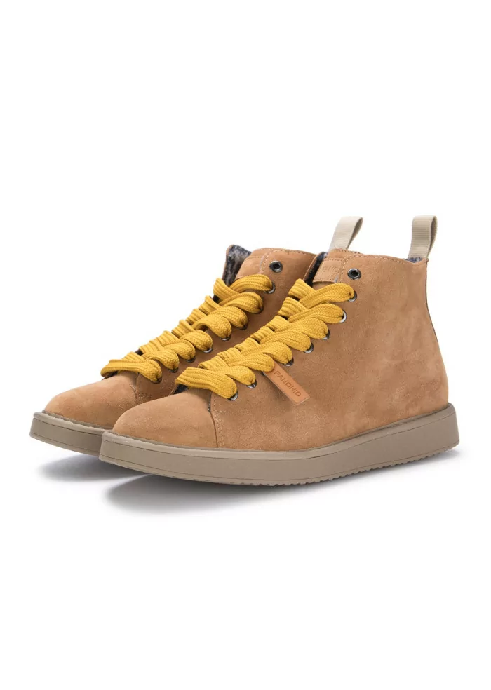 mens ankle boots panchic suede brown yellow laces
