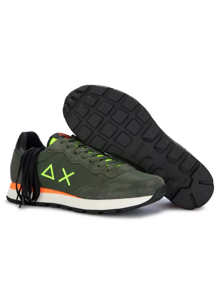 mens sneakers sun68 tom fluo nylon military green