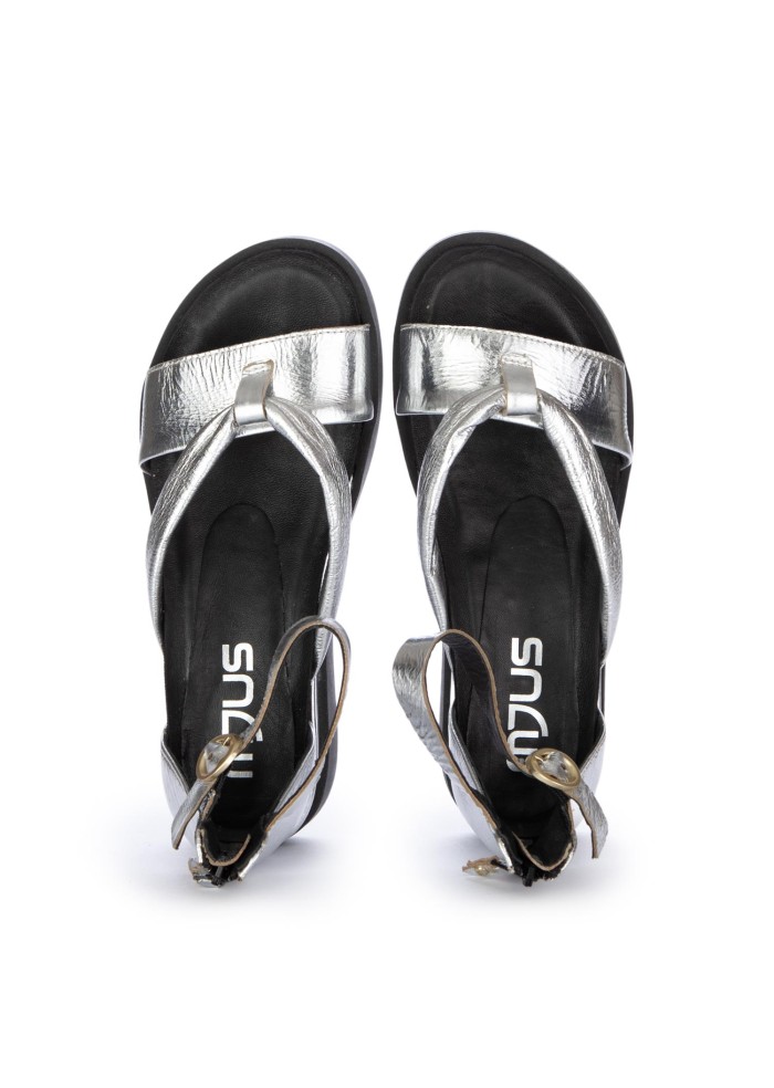 womens sandals leather zip silver