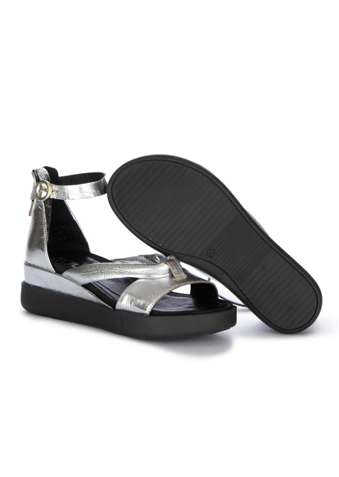 womens sandals leather zip silver