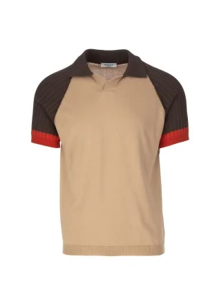 mens polo short sleeve wool and co beige brown red