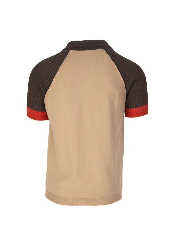mens polo short sleeve wool and co beige brown red