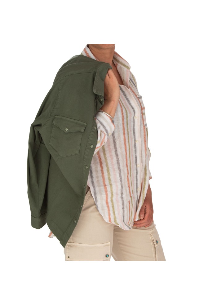 womens shirt god save denim over demetra green