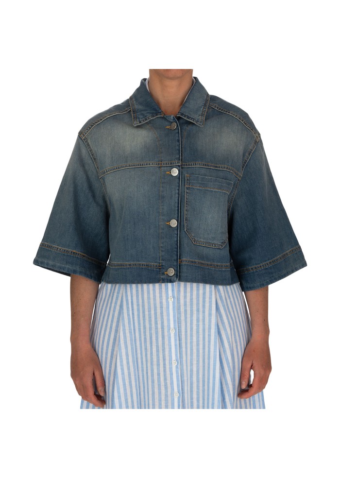 womens jacket noir n bleu cropped denim blue