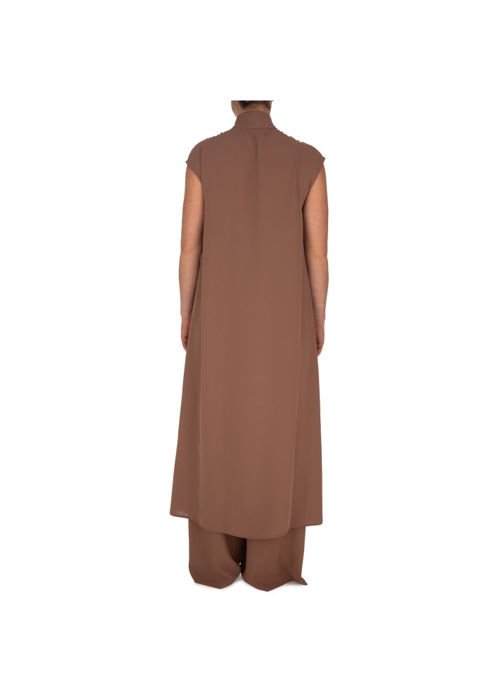 womens long overcoat kartika diagonal closure brown