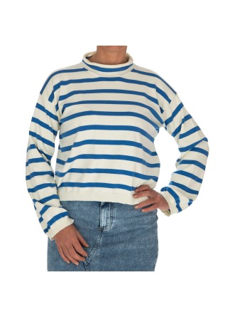 maglia donna semicouture collo morbido bianco azzurro