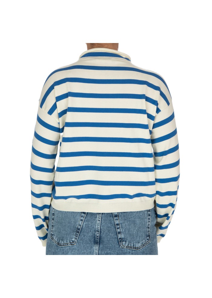 damen pullover semicouture weichem kragen weiss hellblau