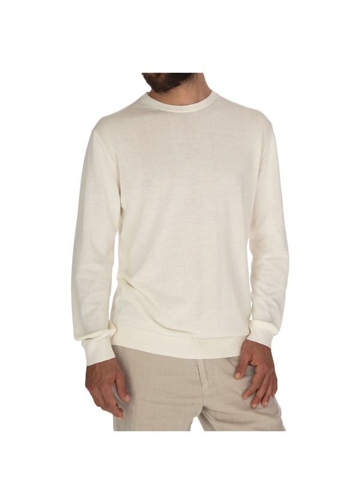 herren leichter pullover daniele fiesoli rundhalsausschnitt cremeweiss