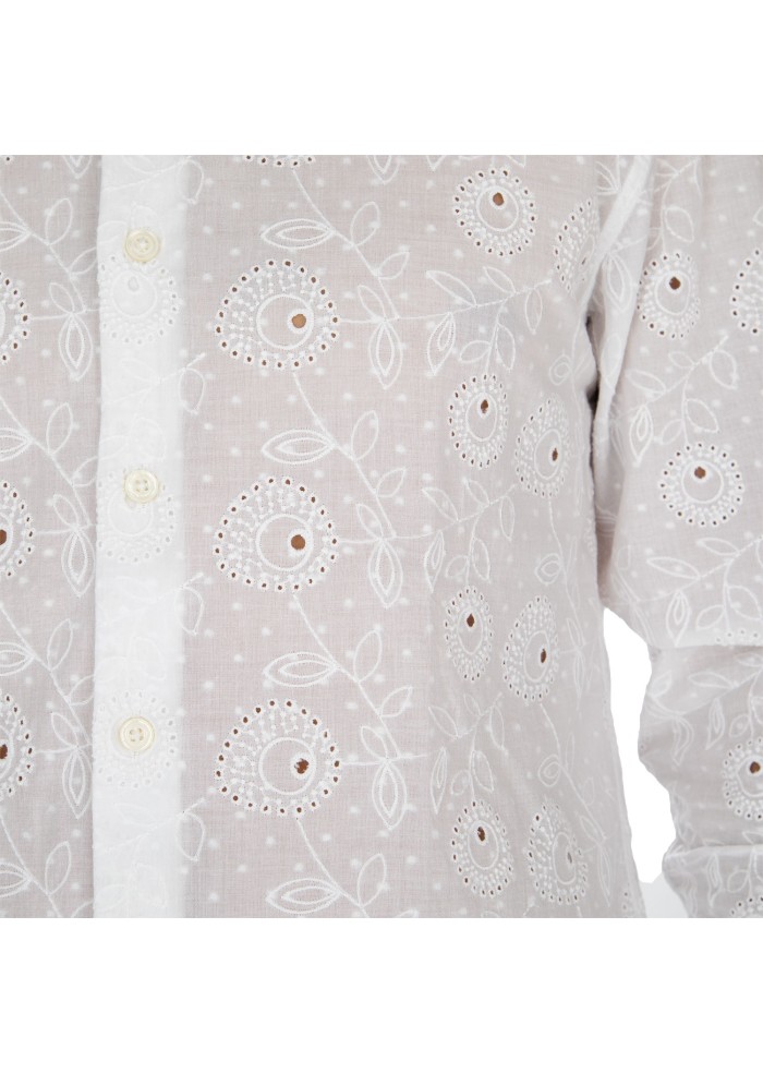 mens shirt bastoncino broderie anglaise embroidery white