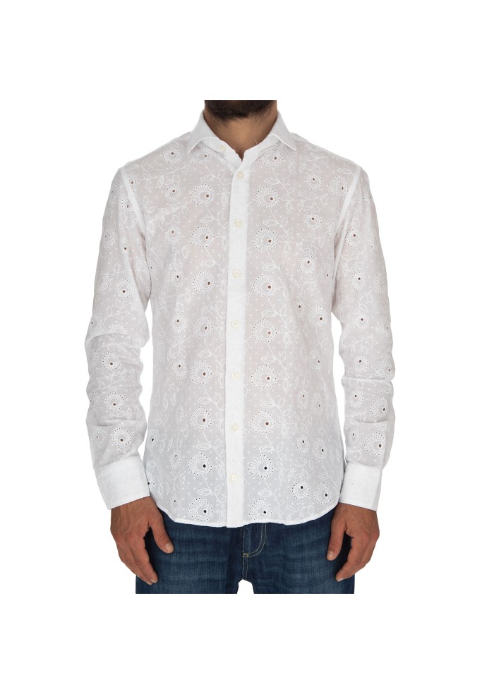 camicia uomo bastoncino ricamo sangallo bianco