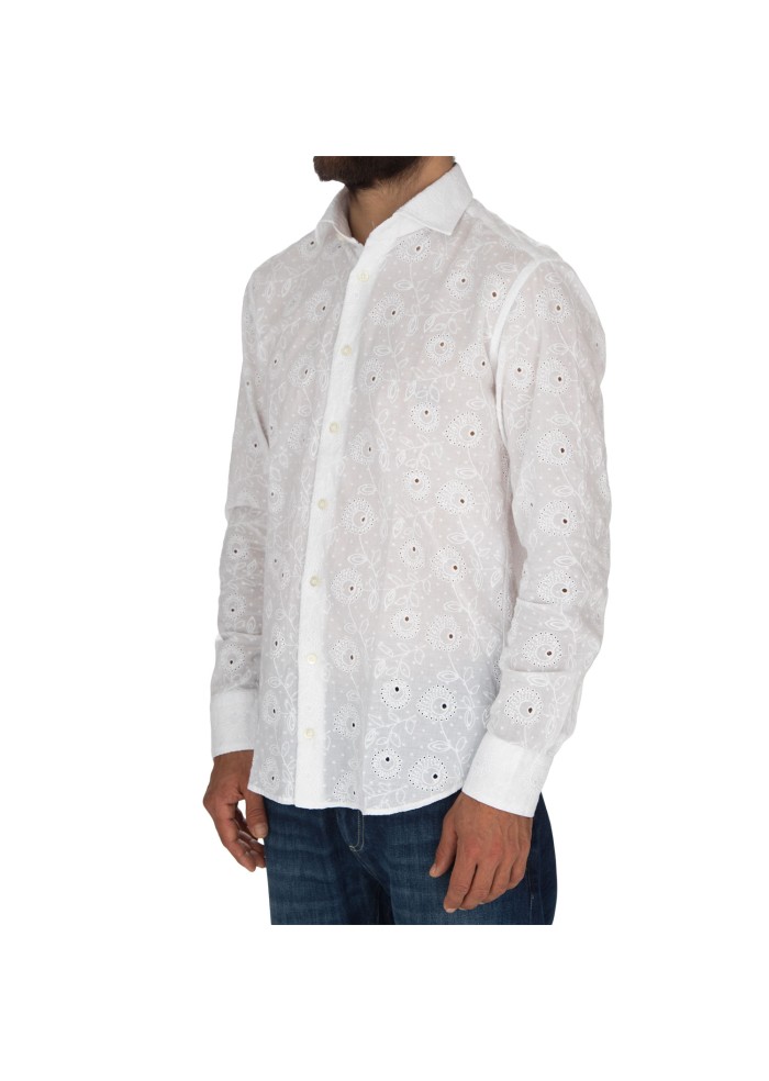 mens shirt bastoncino broderie anglaise embroidery white