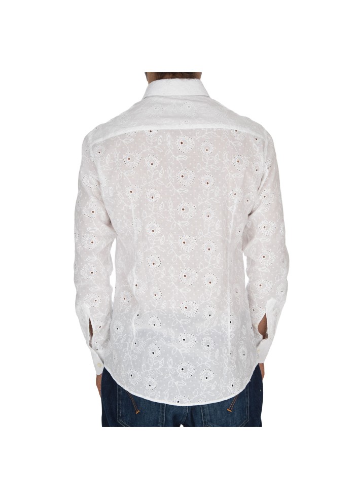 mens shirt bastoncino broderie anglaise embroidery white