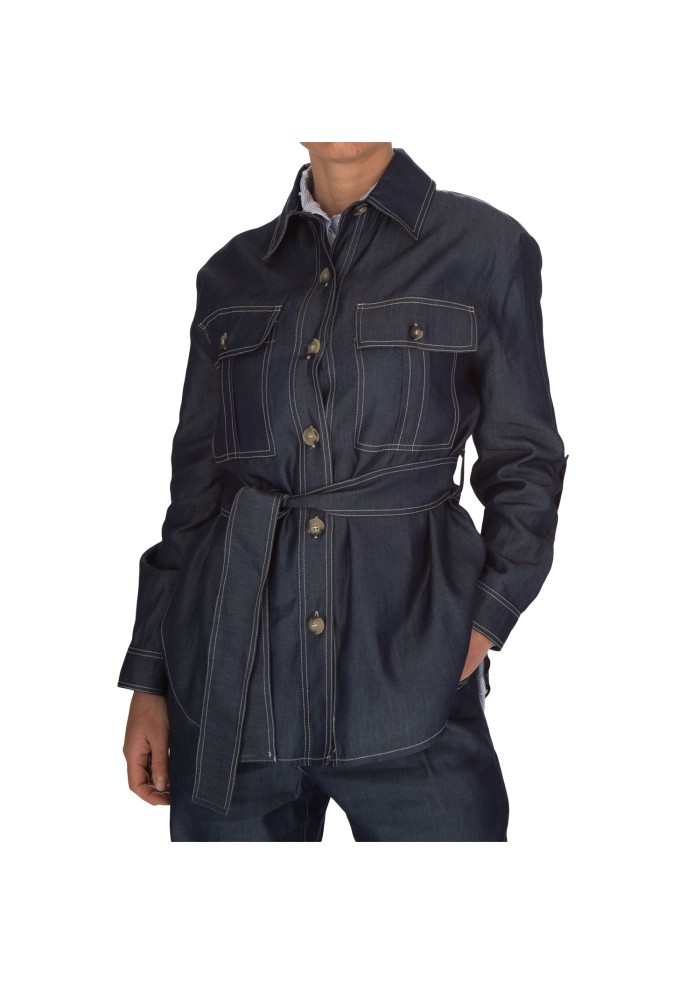 damen jacket kartika gurtel denim blau