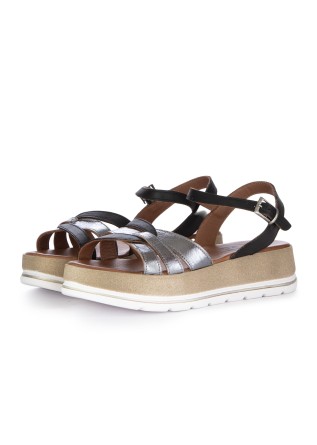 damen sandalen bueno knochelriemen silber schwarz