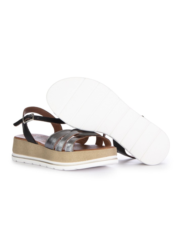 damen sandalen bueno knochelriemen silber schwarz