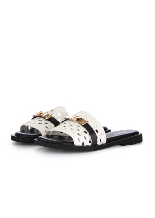 sandali flat donna pixy dettaglio dorato bianco nero