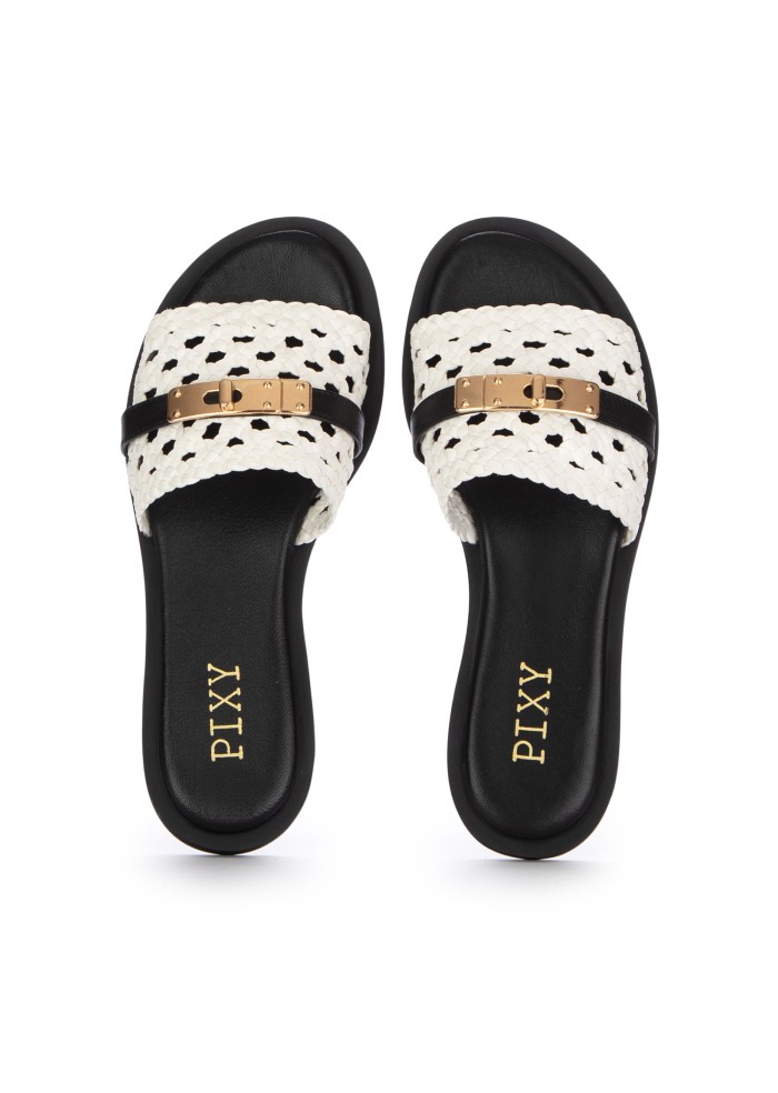 sandali flat donna pixy dettaglio dorato bianco nero