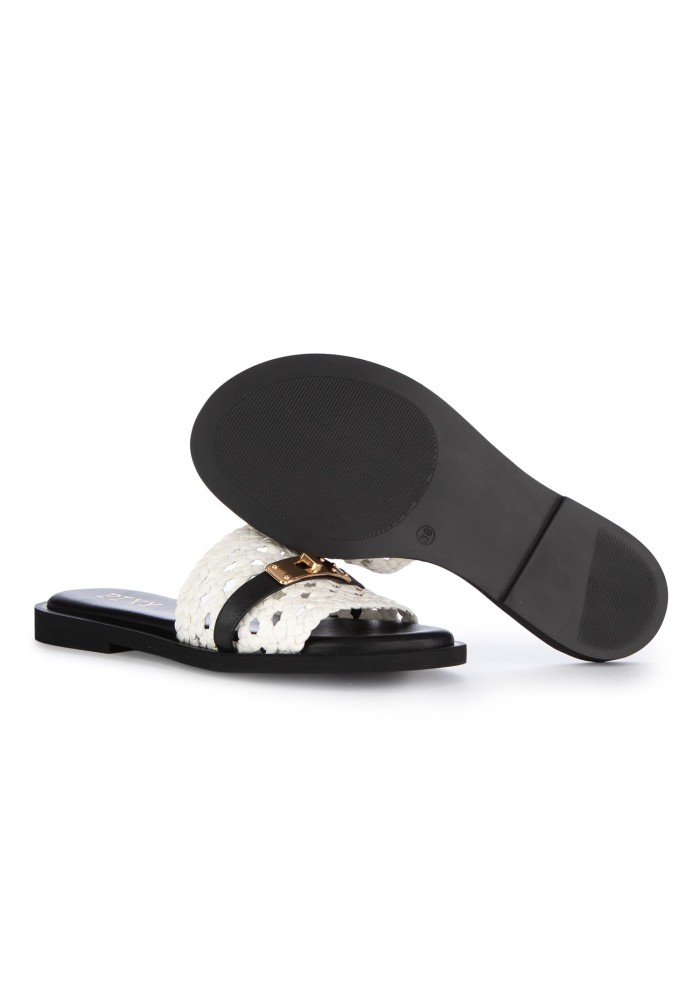 womens flat sandals pixy golden detail white black