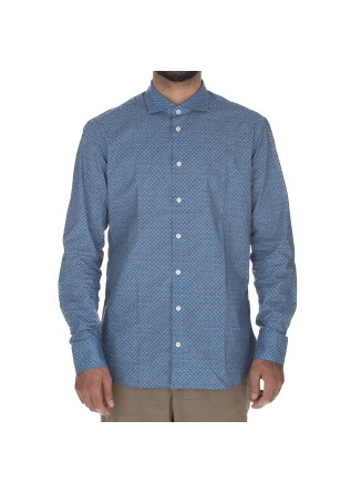 camicia uomo bastoncino fantasia geometrica blu