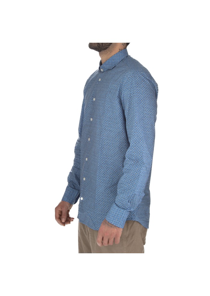 camicia uomo bastoncino fantasia geometrica blu