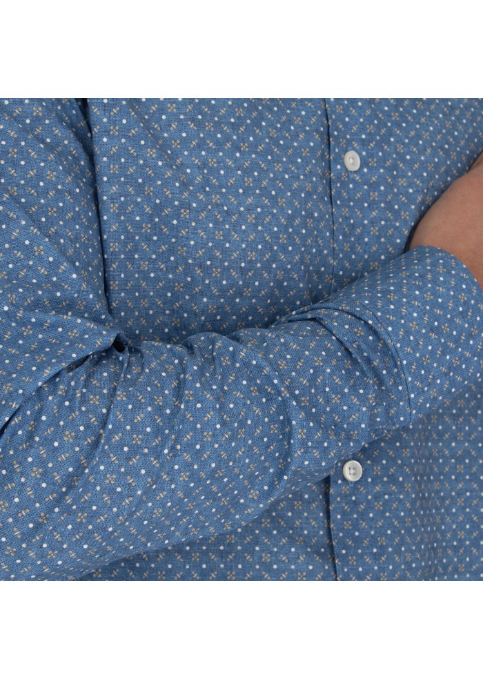camicia uomo bastoncino fantasia geometrica blu