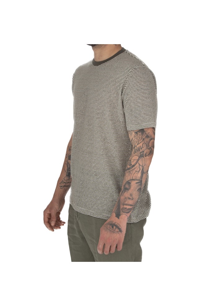 mens t shirt wool & co fine stripes green white