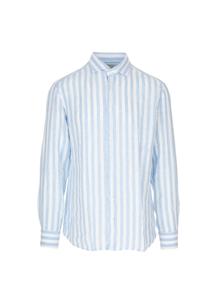 camicia uomo bastoncino righe verticali bianco azzurro