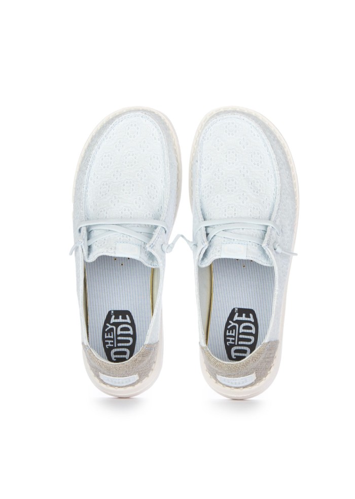 womens flat shoes hey dude wendy eyelet lace light blue