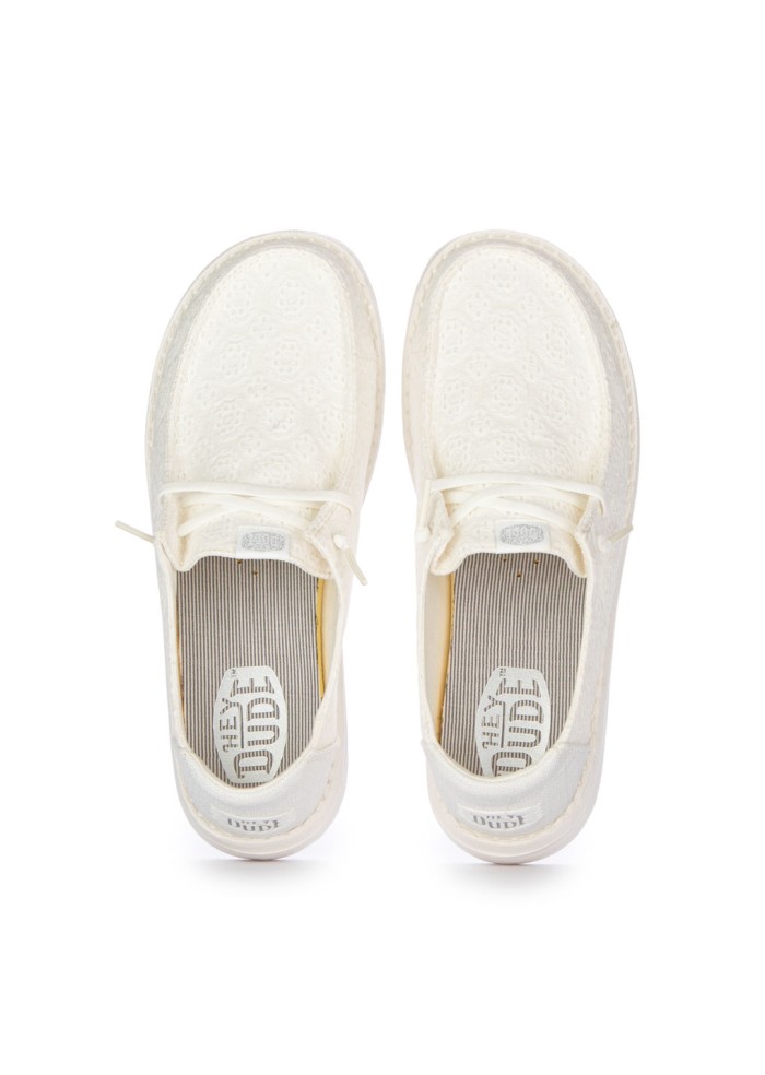 womens flat shoes hey dude wendy eyelet lace white