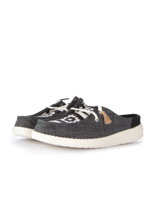 damen flache schuhe hey dude wendy slip cottage crochet weiss schwarz