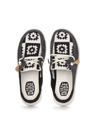 HEY DUDE | FLACHE SCHUHE WENDY SLIP COTTAGE CROCHET WEIß SCHWARZ