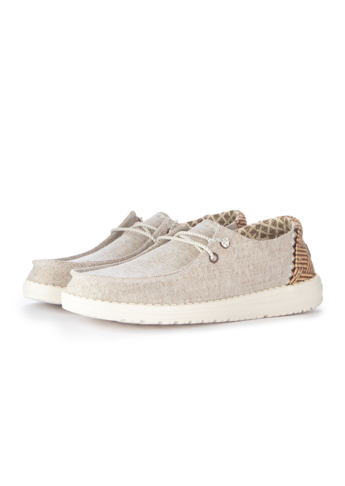 damen flache schuhe hey dude wendy chambray woven beige
