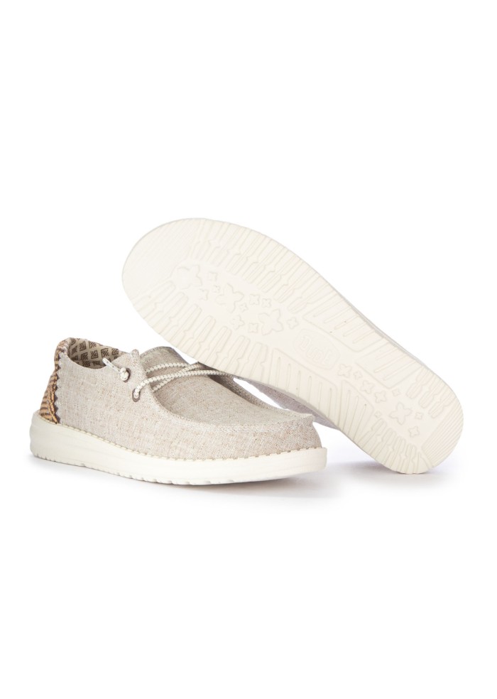 damen flache schuhe hey dude wendy chambray woven beige