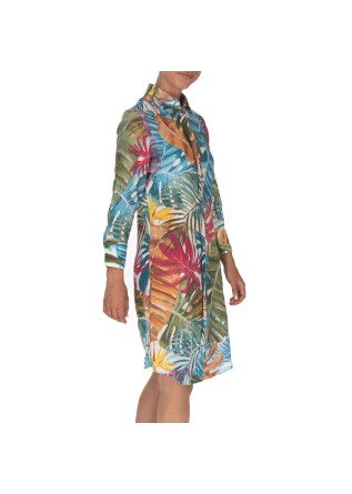 abito donna bastoncino camicione foglie multicolore