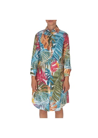 BASTONCINO | DRESS CAMICIONE FOGLIE MULTICOLOR