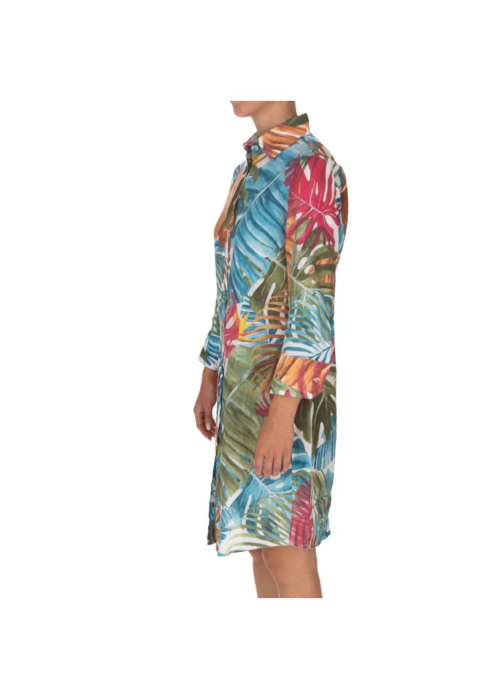 abito donna bastoncino camicione foglie multicolore