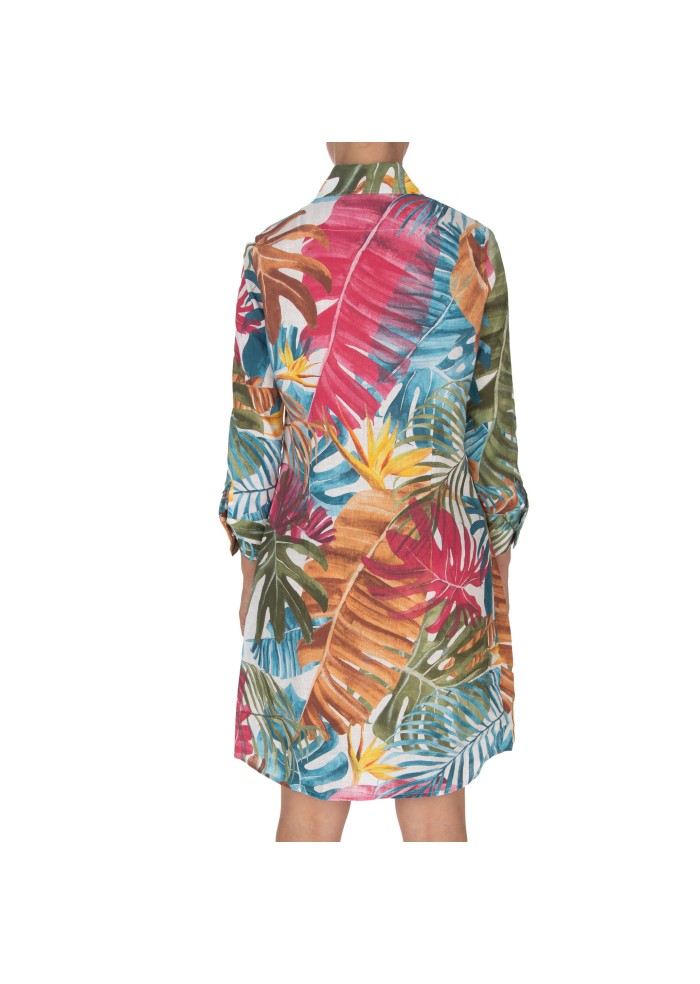 abito donna bastoncino camicione foglie multicolore