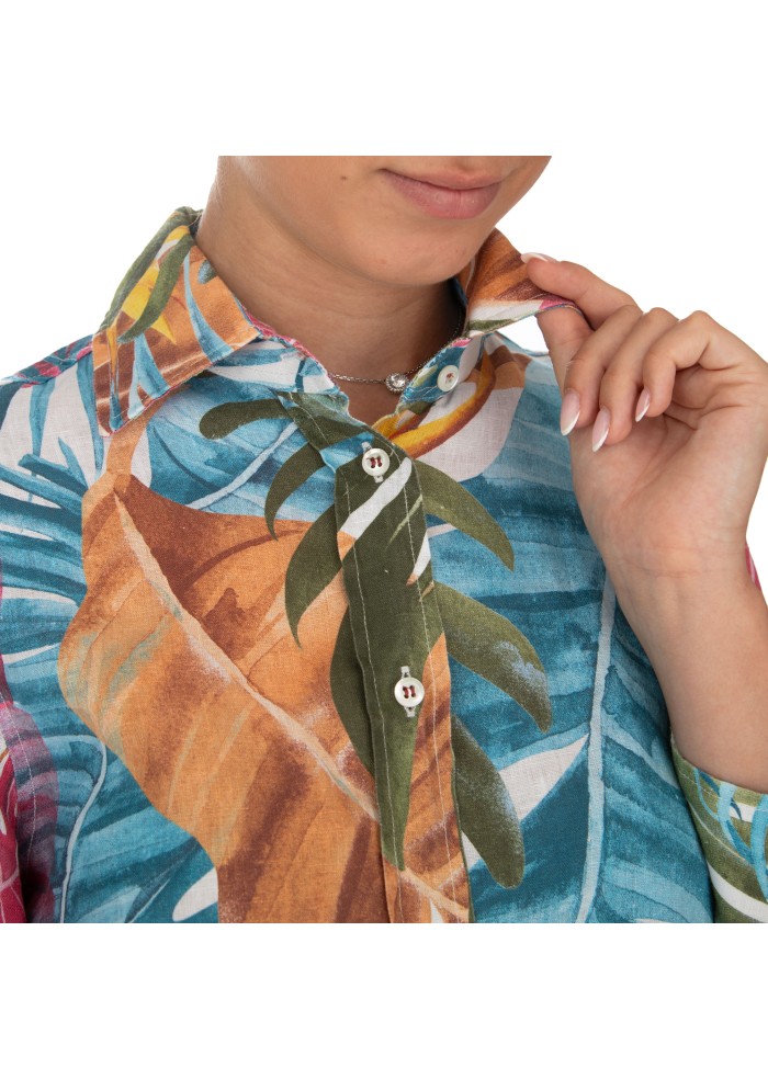 abito donna bastoncino camicione foglie multicolore