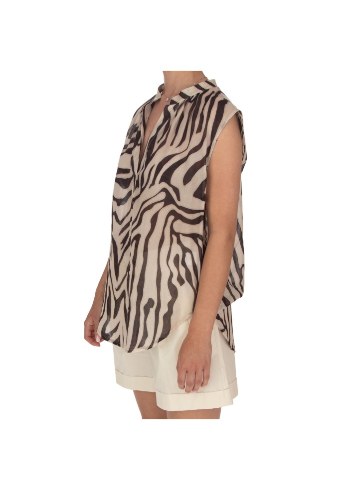 camicia smanicata kartika animalier beige nero